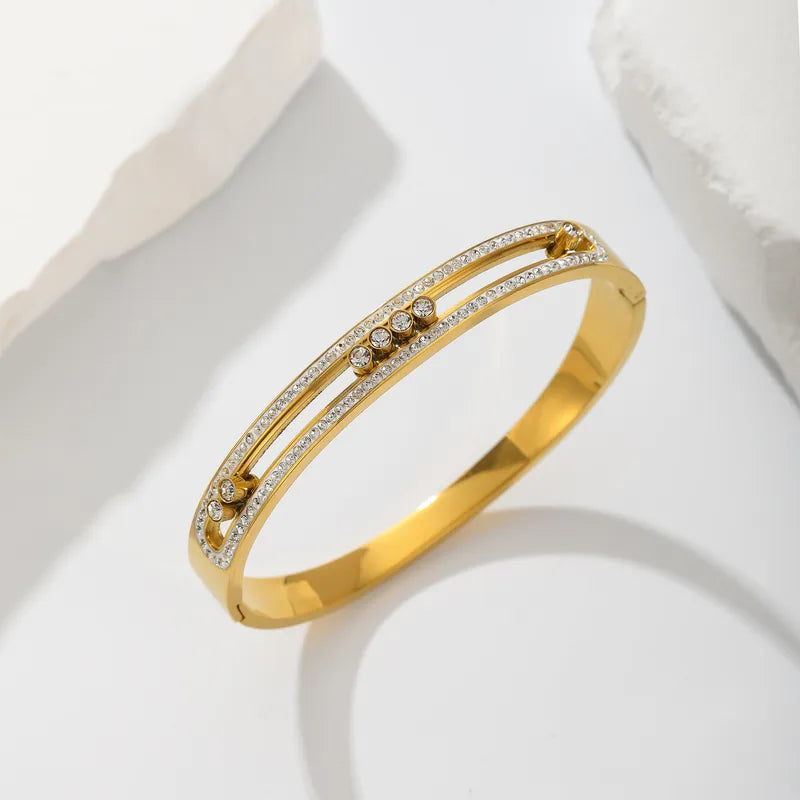 Sasha Luxe Bangle in silver with rhinestone double-rail design, South Africa